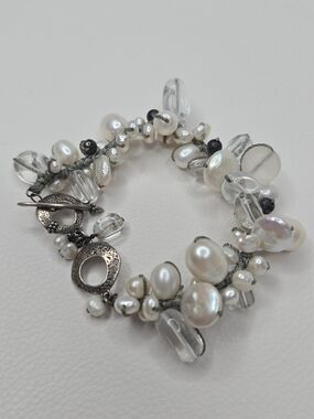 Silpada Pearl, Quartz, Glass, Sterling Silver Bracelet